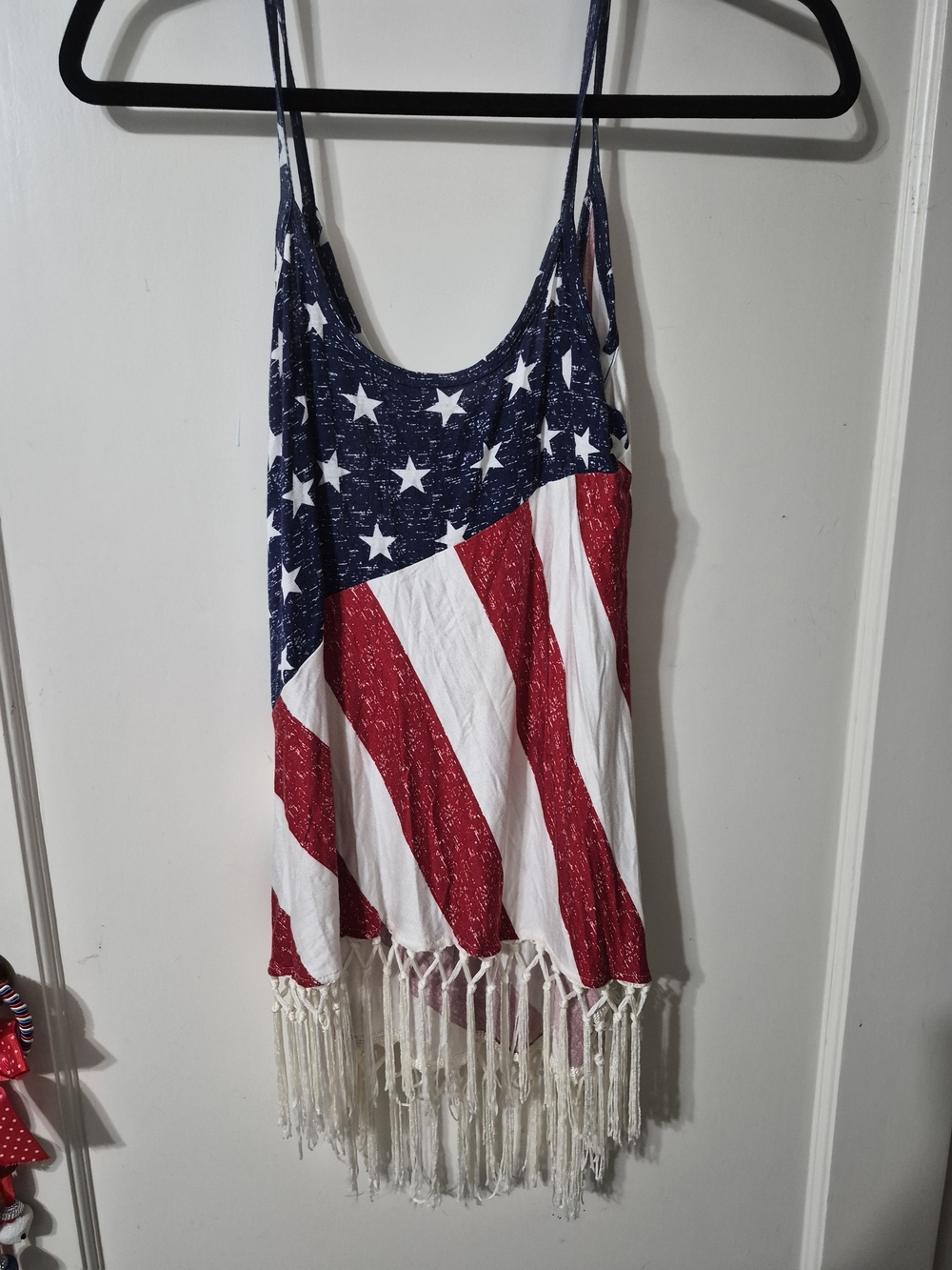 Freshman Red, White & Navy Graphic Tank with Fringe